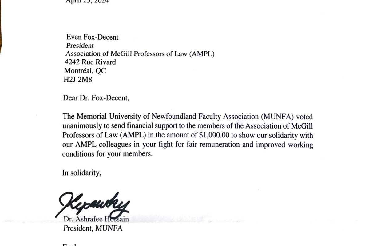 Support from the Memorial University of Newfoundland Faculty Association (MUNFA), April 25